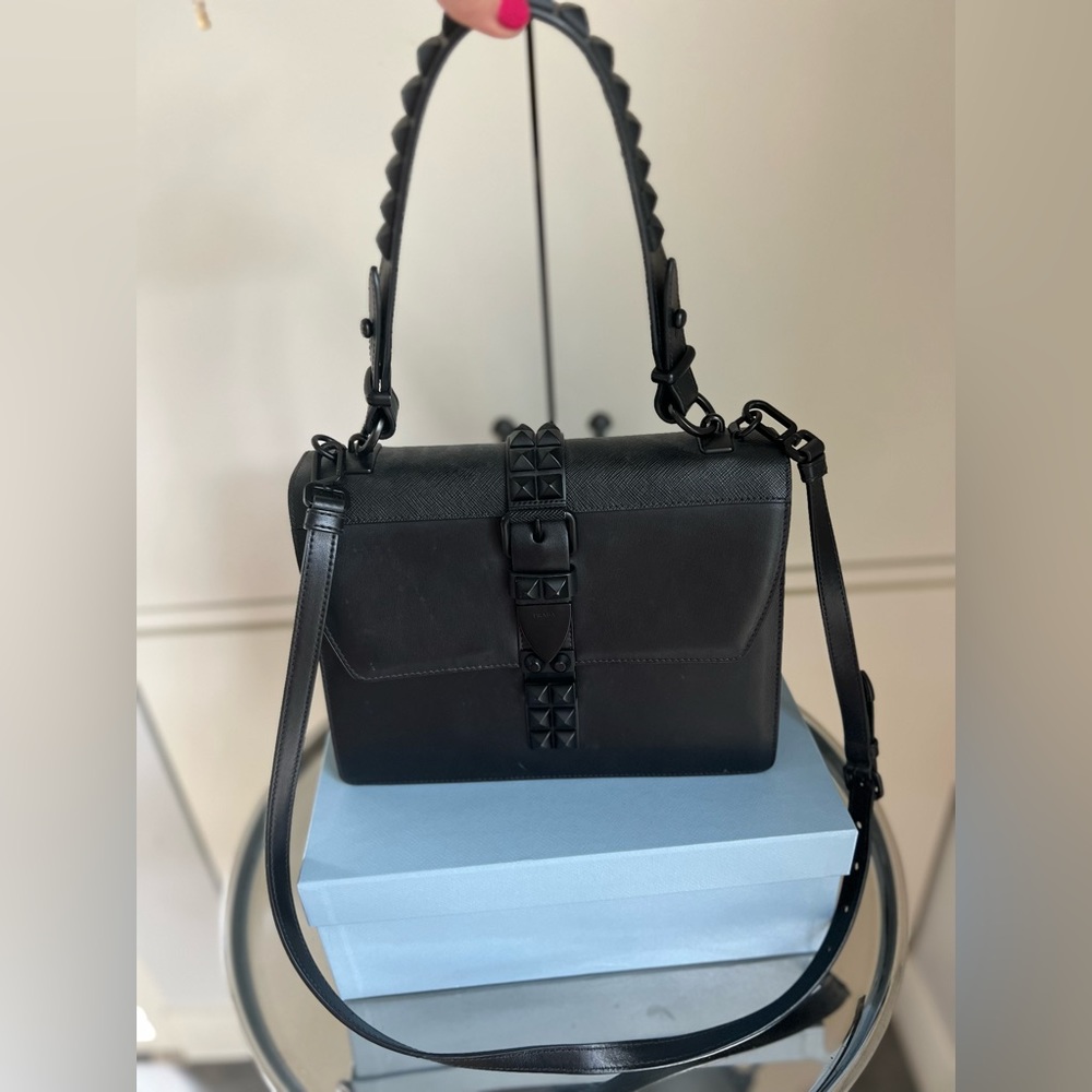Prada Elektra Handbag with black leather and black studs